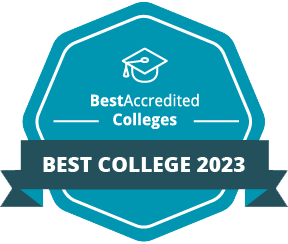 BestAccredited Colleges Badge - Best College 2023 with Blue and White design 