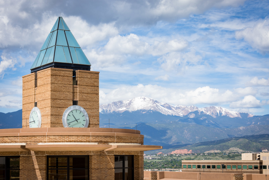 view of pikes peak from campus